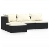 4 Piece Garden Lounge Set with Cushions Black Poly Rattan - Front View