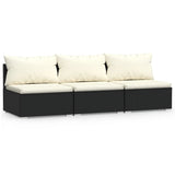 3-Seater Sofa with Cushions Black Poly Rattan - Front View