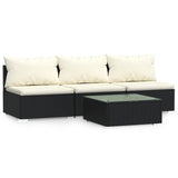 4 Piece Garden Lounge Set with Cushions Black Poly Rattan - Front View