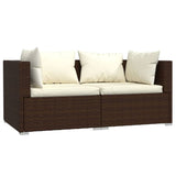 3 Piece Garden Lounge Set with Cushions Brown Poly Rattan - Side View