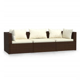 3-Seater Sofa with Cushions Brown Poly Rattan - Front View