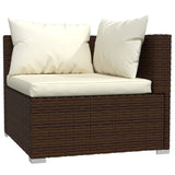 3-Seater Sofa with Cushions Brown Poly Rattan - 45-Degree Angle