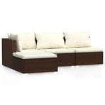 4 Piece Garden Lounge Set with Cushions Brown Poly Rattan