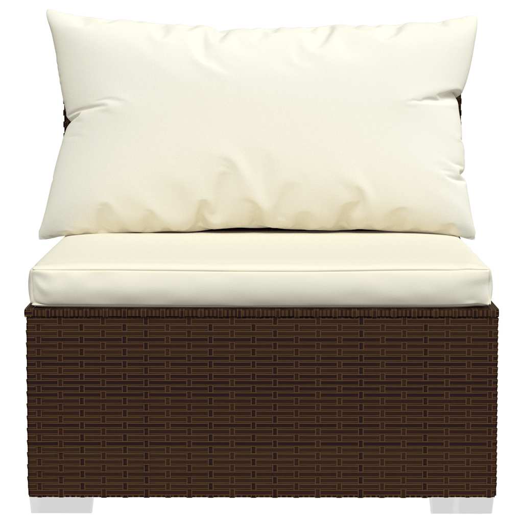 4 Piece Garden Lounge Set with Cushions Brown Poly Rattan