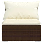4 Piece Garden Lounge Set with Cushions Brown Poly Rattan