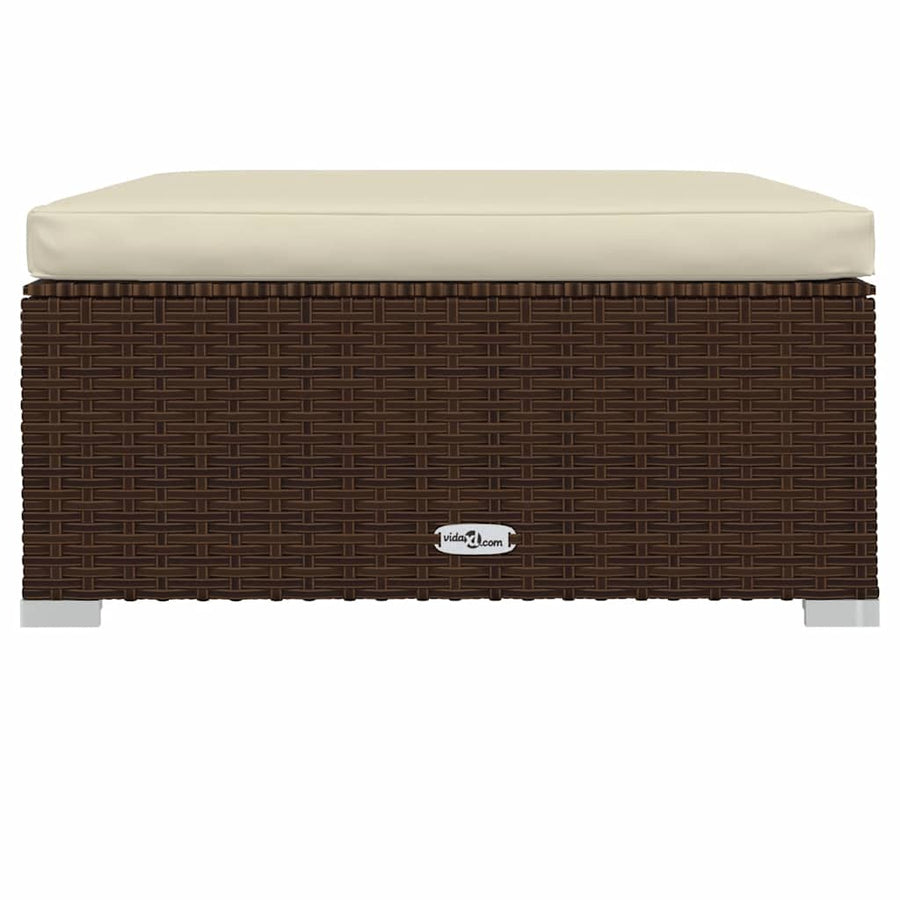 Garden Footrest with Cushion Brown 70x70x30 cm Poly Rattan