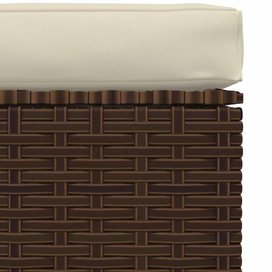 Garden Footrest with Cushion Brown 70x70x30 cm Poly Rattan