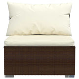 Garden Middle Sofa with Cushions Brown Poly Rattan