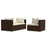 3 Piece Garden Lounge Set with Cushions Brown Poly Rattan - Front View