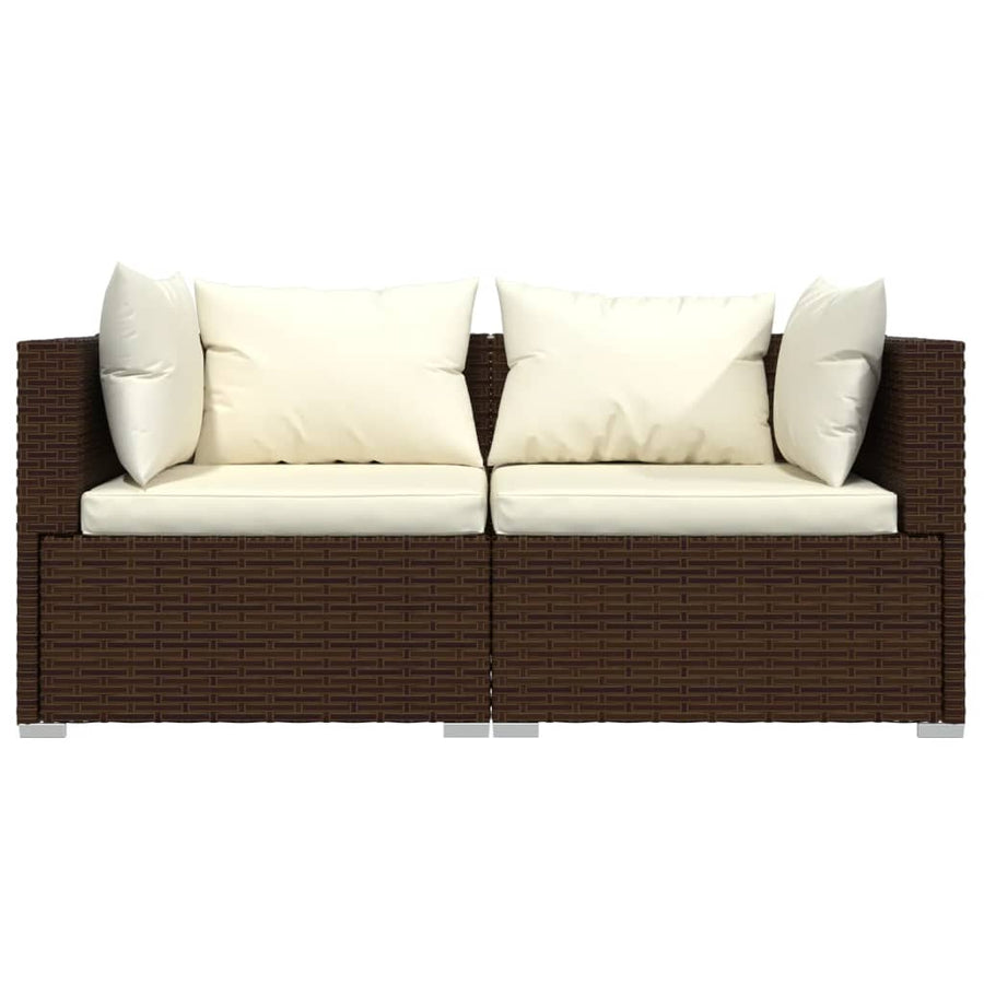 3 Piece Garden Lounge Set with Cushions Brown Poly Rattan
