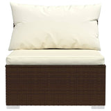 3-Seater Sofa with Cushions Brown Poly Rattan - 45-Degree Angle