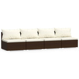 4-Seater Sofa with Cushions Brown Poly Rattan - Front View