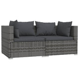3 Piece Garden Lounge Set with Cushions Grey Poly Rattan - Side View