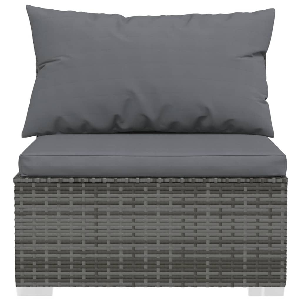 3-Seater Sofa with Cushions Grey Poly Rattan