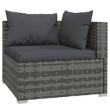 3-Seater Sofa with Cushions Grey Poly Rattan - 45-Degree Angle