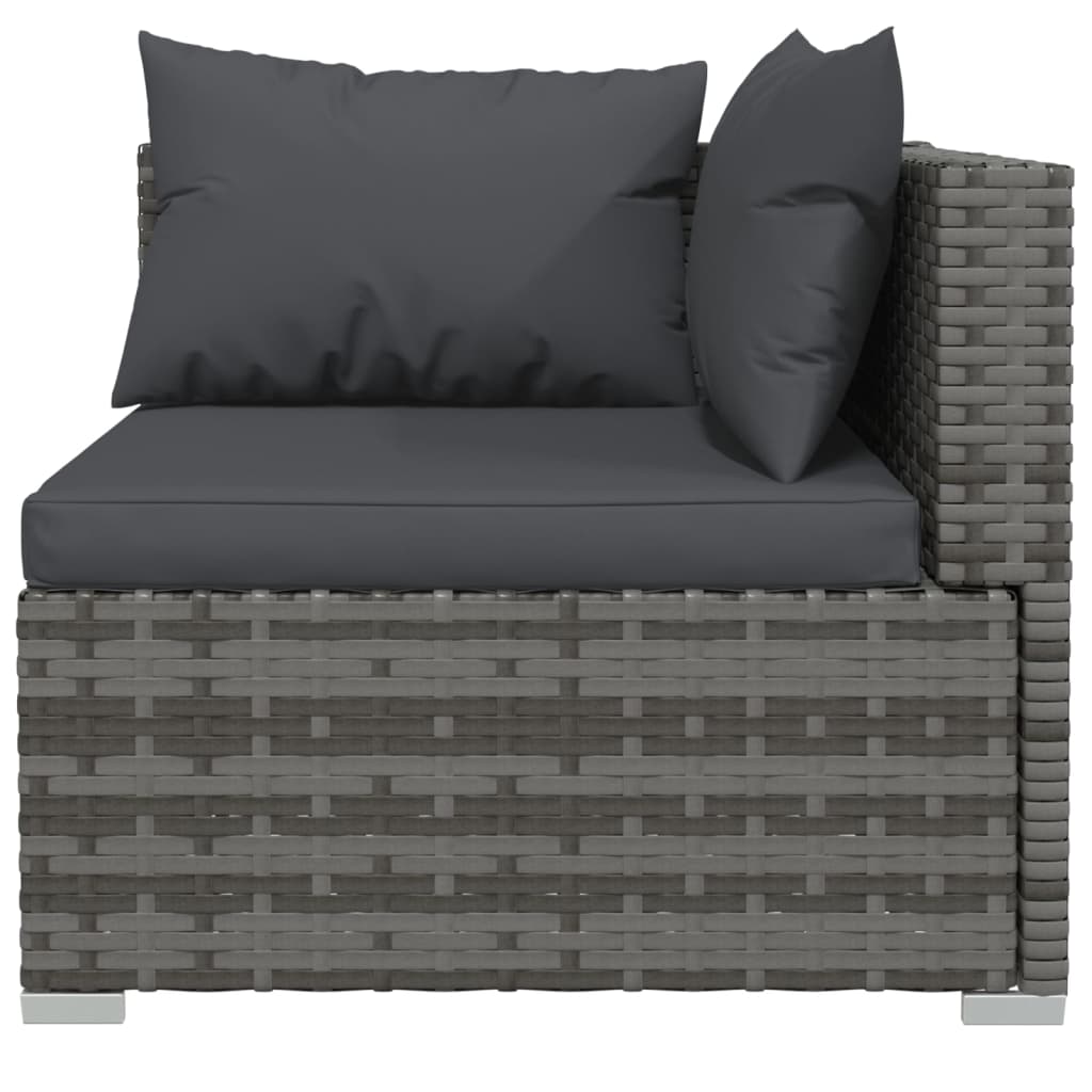 3-Seater Sofa with Cushions Grey Poly Rattan