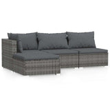 4 Piece Garden Lounge Set with Cushions Grey Poly Rattan - Front View