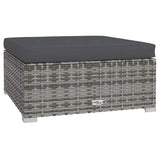 Garden Footrest with Cushion Grey 70x70x30 cm Poly Rattan - Front View
