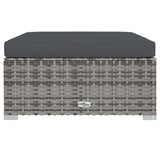 Garden Footrest with Cushion Grey 70x70x30 cm Poly Rattan - Side View