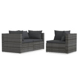 3 Piece Garden Lounge Set with Cushions Grey Poly Rattan - Front View