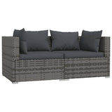 3 Piece Garden Lounge Set with Cushions Grey Poly Rattan - Side View