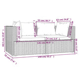 3 Piece Garden Lounge Set with Cushions Grey Poly Rattan - Close-Up Angle
