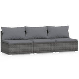 3-Seater Sofa with Cushions Grey Poly Rattan - Front View