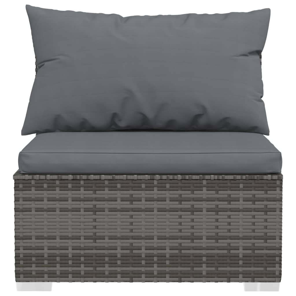 3-Seater Sofa with Cushions Grey Poly Rattan