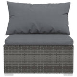 3-Seater Sofa with Cushions Grey Poly Rattan - 45-Degree Angle