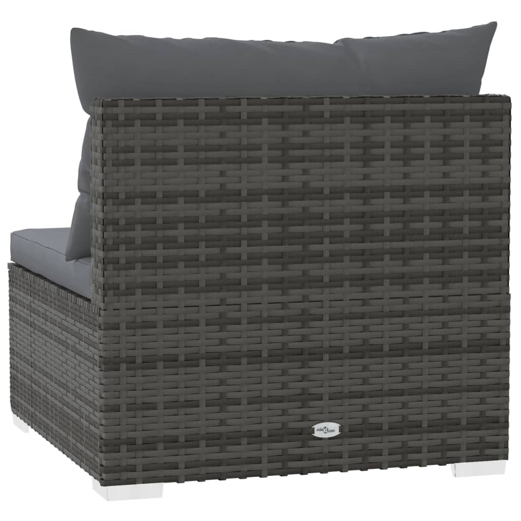 3-Seater Sofa with Cushions Grey Poly Rattan