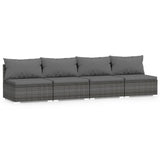 4-Seater Sofa with Cushions Grey Poly Rattan - Front View