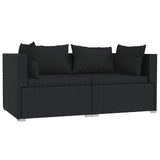 3 Piece Garden Lounge Set with Cushions Black Poly Rattan - Side View