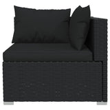 3-Seater Sofa with Cushions Black Poly Rattan - Rear View