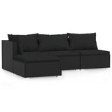 4 Piece Garden Lounge Set with Cushions Black Poly Rattan - Front View
