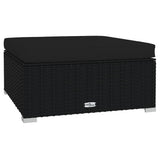 Garden Footrest with Cushion Black 70x70x30 cm Poly Rattan - Front View