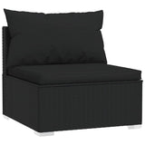 Garden Middle Sofa with Cushions Black Poly Rattan - Front View