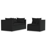 3 Piece Garden Lounge Set with Cushions Black Poly Rattan - Front View