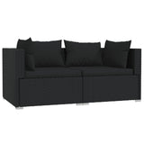 3 Piece Garden Lounge Set with Cushions Black Poly Rattan