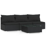 4 Piece Garden Lounge Set with Cushions Black Poly Rattan - Front View