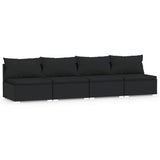 4-Seater Sofa with Cushions Black Poly Rattan - Front View