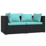 2-Seater Sofa with Cushions Black Poly Rattan - Front View
