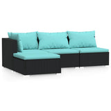 4 Piece Garden Lounge Set with Cushions Black Poly Rattan - Front View