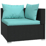 4 Piece Garden Lounge Set with Cushions Black Poly Rattan - 45-Degree Angle
