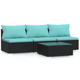 4 Piece Garden Lounge Set with Cushions Black Poly Rattan - Front View