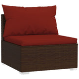 3-Seater Sofa with Cushions Brown Poly Rattan - Side View