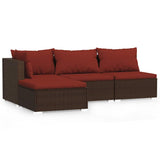 4 Piece Garden Lounge Set with Cushions Brown Poly Rattan - Front View
