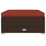 Garden Footrest with Cushion Brown 70x70x30 cm Poly Rattan