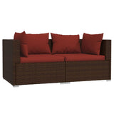 3 Piece Garden Lounge Set with Cushions Brown Poly Rattan - Side View