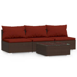 4 Piece Garden Lounge Set with Cushions Brown Poly Rattan - Front View