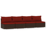 4-Seater Sofa with Cushions Brown Poly Rattan - Front View